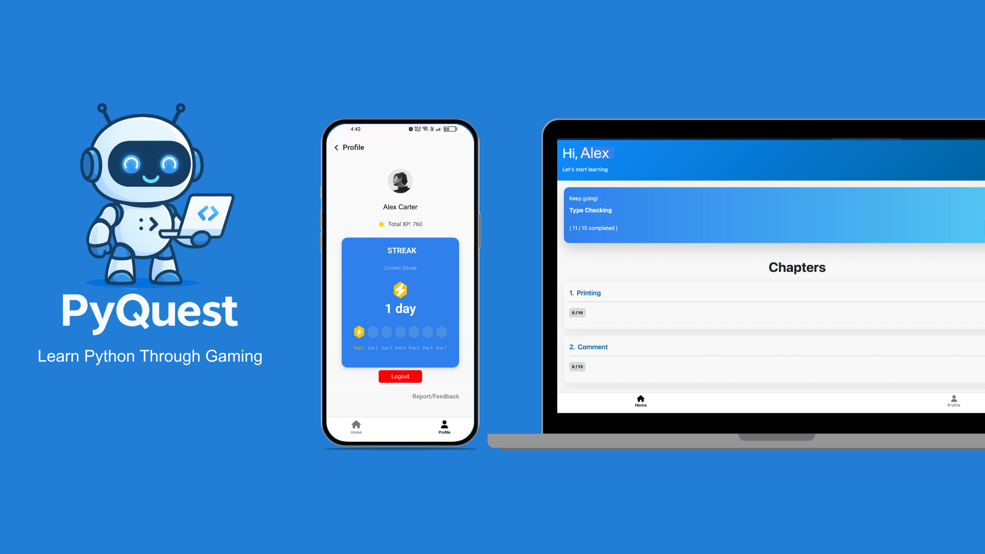 PyQuest App on phone and tablet